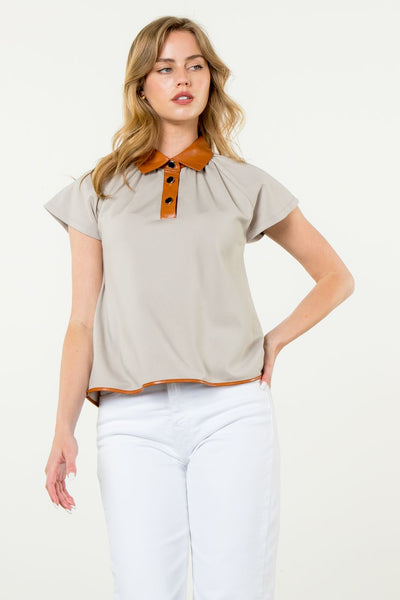 Collared Short Sleeve Top