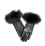 Shiny Puffer Glove/Fox Trim