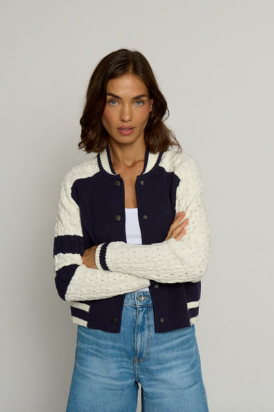 Cable Sleeve Knit Bomber