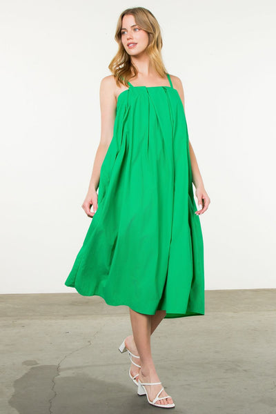 Midi Green Poplin Strap Dress