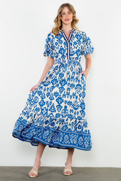 Puff Sleeve Print Maxi