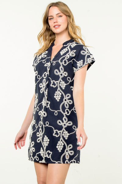 Short Sleeve Embroidered Mini Dress