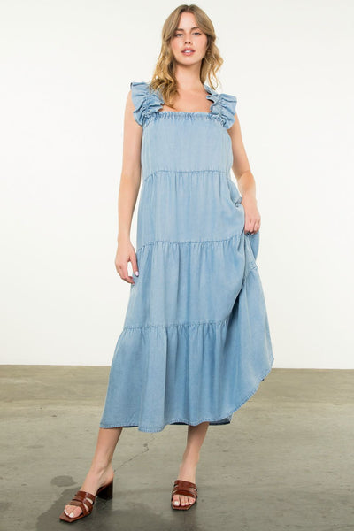 Strapless Tiered Denim Dress