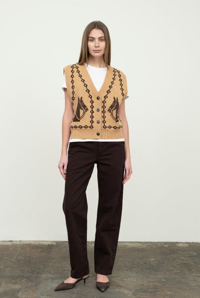 Jacquard V-Neck Sleeveless Vest