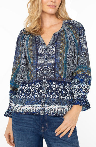 3/4 Sleeve Button Front Woven Blouse