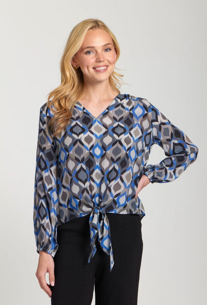 Geometric Front Tie Blouse