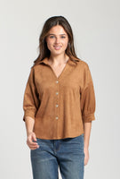 Suede Button Front Top