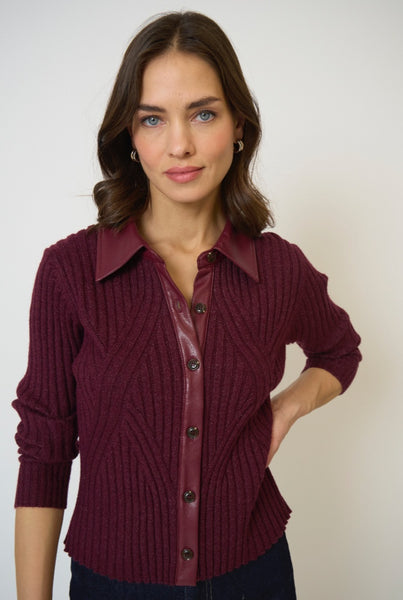 Milan Vegan Leather Collar Sweater
