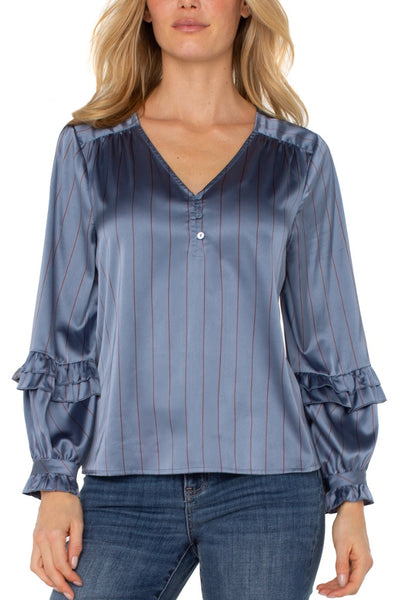 Long Sleeve Woven Blouse with Ruffles