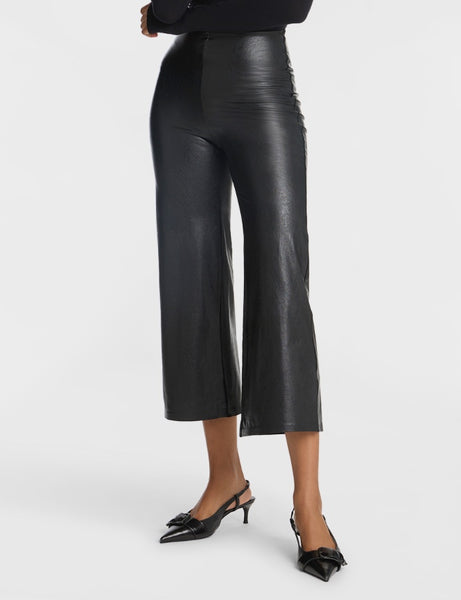 Faux Leather Cropped Wide Leg Pant