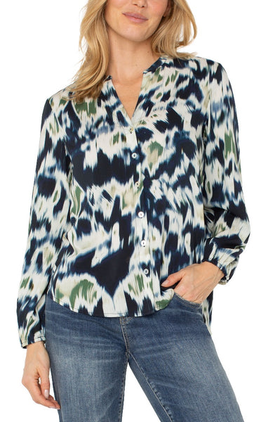 Button Front Shirred Blouse