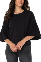 Embroidered Knit to Woven Top