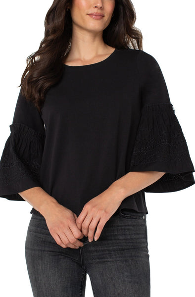 Embroidered Knit to Woven Top