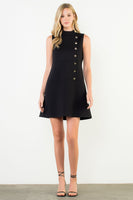 Button Detail High Neck Sleeveless Dress