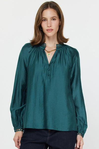 Embroidered Split Neck Top