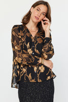 Floral Jacquard Button Front Top