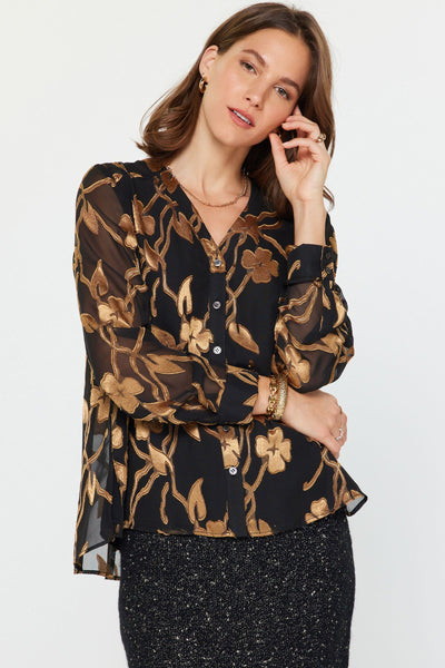Floral Jacquard Button Front Top