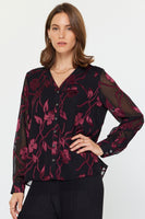 Floral Jacquard Button Front Top