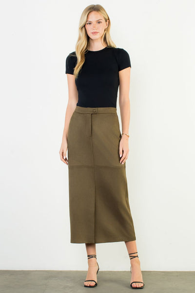 Front Slit Suede Midi Skirt