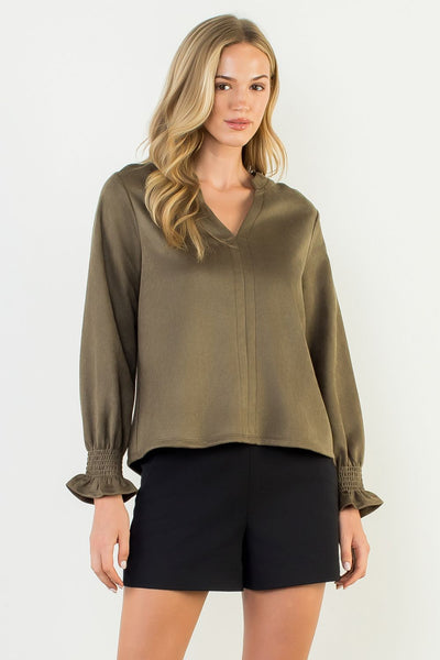Long Sleeve Suede V-Neck Top