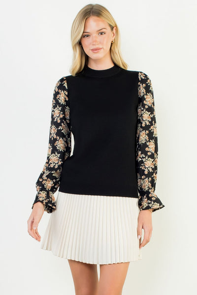 Floral Detailed Long Sleeve Knit Top