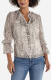 Long Sleeve Ruffle Front Woven Shirt