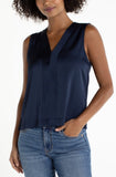 Sleeveless V Neck Woven to Knit Top