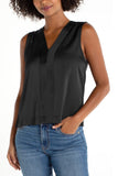 Sleeveless V Neck Woven to Knit Top