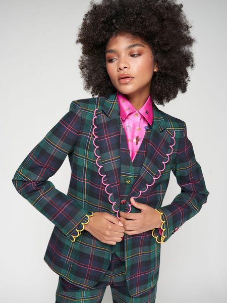 Hillary Embroidered Plaid Blazer