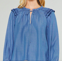 Split Neck Chambray Blouse