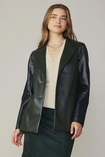 Two Tone Faux Leather Jacket