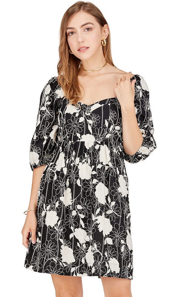 Black Embroidered Daisy Dress