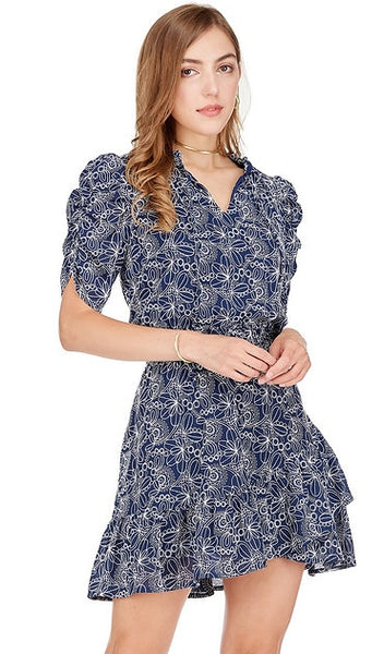 Navy Ruched Sleeve Dress